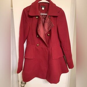 VENUS Red Double-Breasted Pea Coat with Brass Buttons